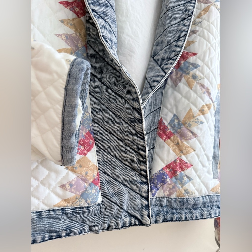 Blank NYC Quilted Patchwork Cropped Jacket in Cream, Blue & Coral - Picture 6 of 16